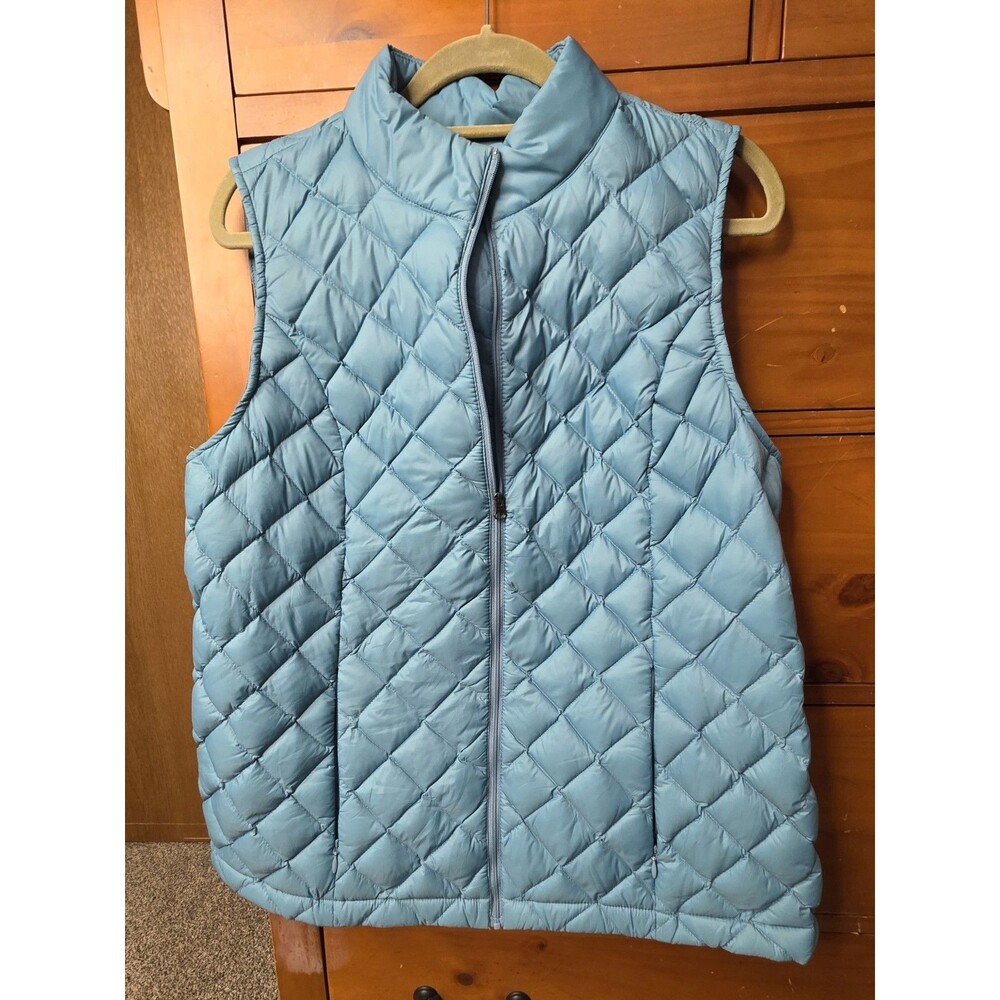 J.Jill Down Puffer Vest Jacket Size Medium Blue Gorpcore Layering Outdoor Zip Up